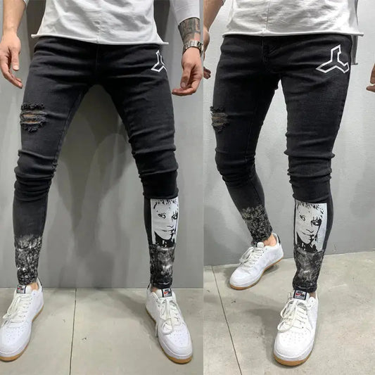 Men's Ripped Stretch Stiletto Jeans Black Jeans.